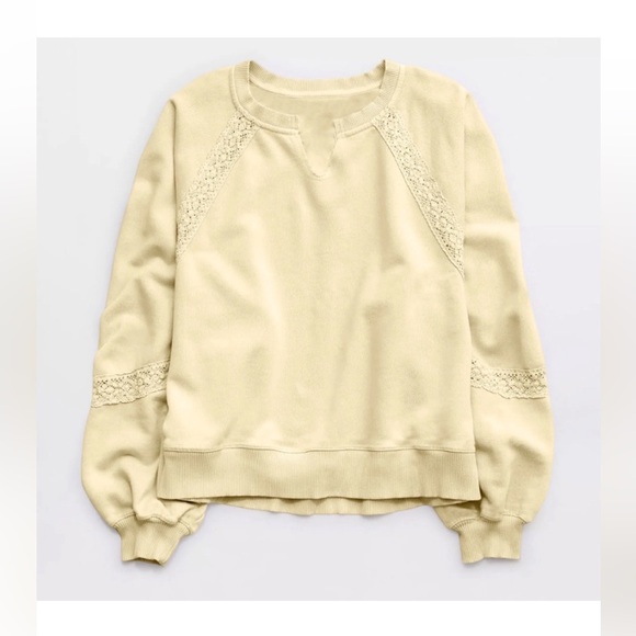 Aerie Size Large Pale Yellow Hey Crochet Sweatshirt Oversized Boxy Boho Pullover - Picture 15 of 15